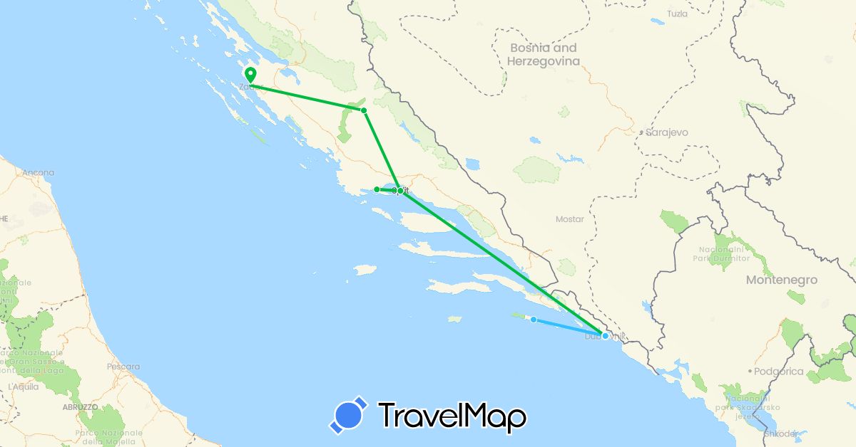 TravelMap itinerary: bus, plane, boat in Croatia (Europe)